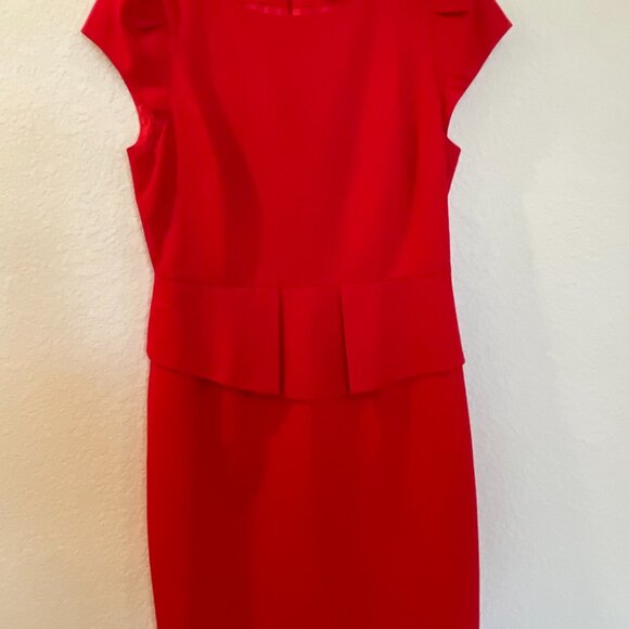 NWOT J.Crew Red Wool Peplum Dress - Picture 4 of 11